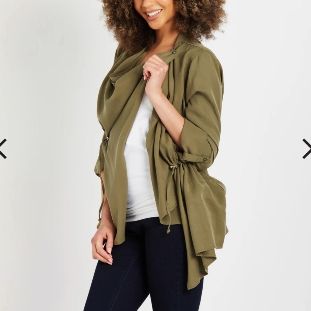 Nursing Draped Utility Jacket Olive Motherhood Maternity